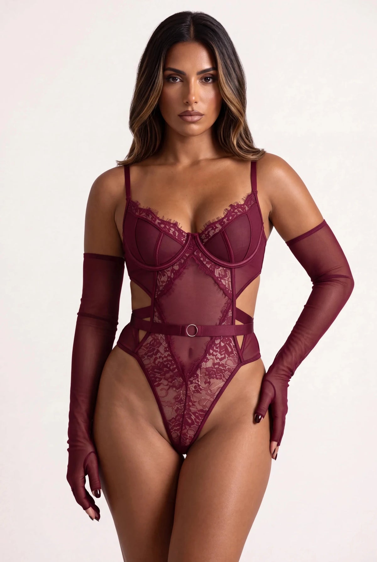 Body pour femme avec gants - VERSYA Bordowy