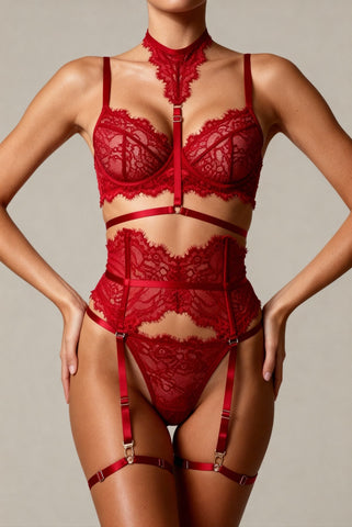 Fünfteiliges Damen-Dessous-Set – MOON Red