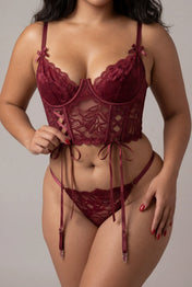 Dreiteiliges Dessous-Set - Promise Bordeaux 
